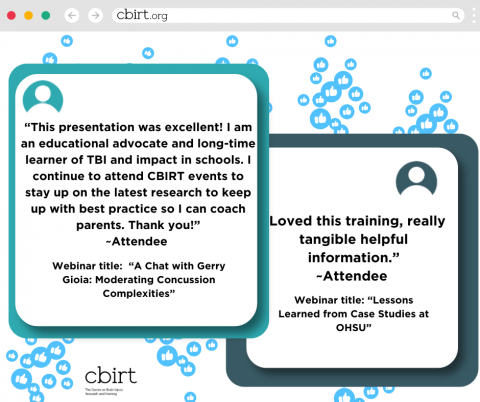 An image that looks like a computer website screen with examples of what reviews of the webinars could look like. 